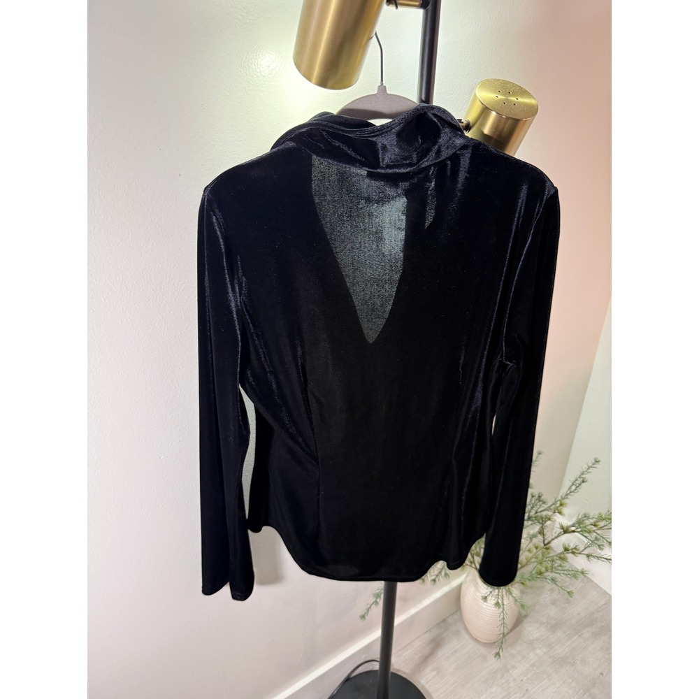 Vintage Bebe Black Velvet V-Neck Bell Sleeve Top Sexy Dark Academia Goth Small